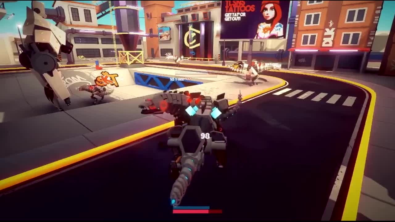 BulletVille T-Rex combat gameplay.