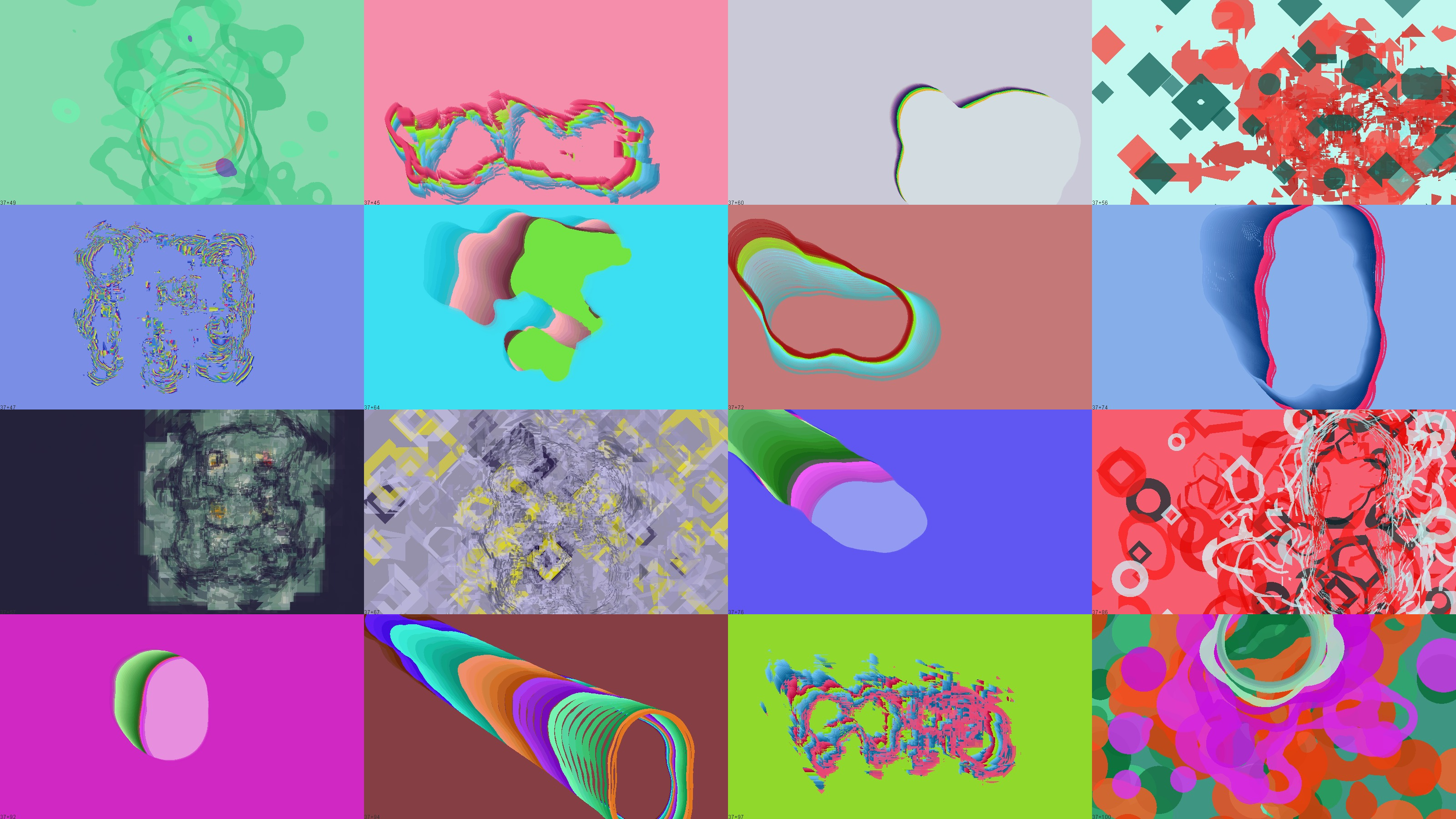 Collage of randomly generated abstract art.
